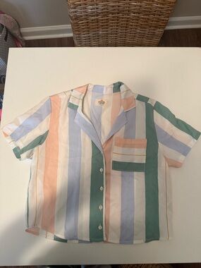 Marine Layer Pastel Stripe Shirt in Blue, Pink, Cream, Green size XSmall EUC
